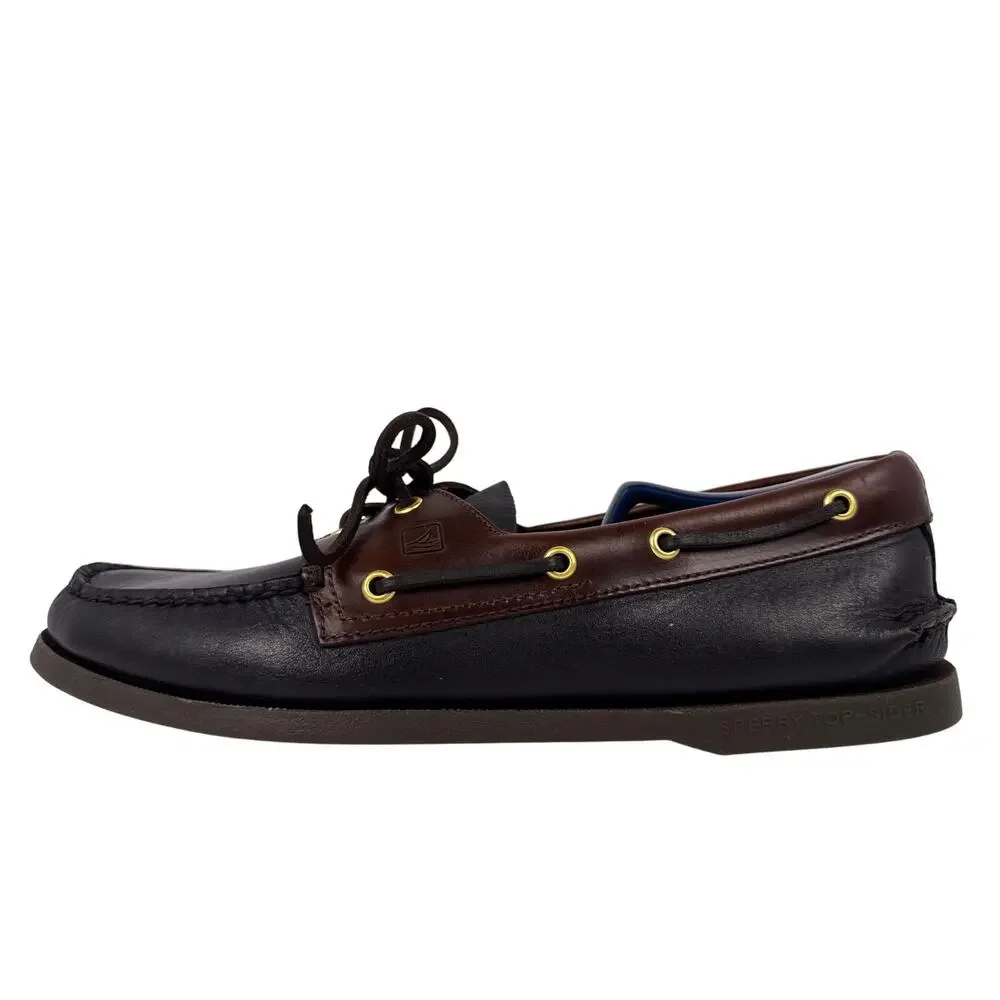 Sperry Boat Shoe Authentic Original 2-Eye Men's 11 W Black Amaretto Leather Moc